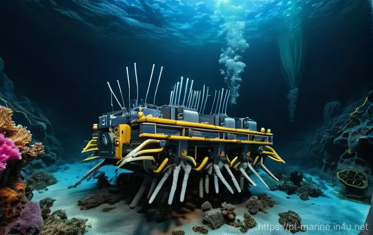 해양자원 탐사 장비 - **Deep-Sea ROV Discovery:**
    "A highly detailed and realistic cinematic shot of an advanced Remot...