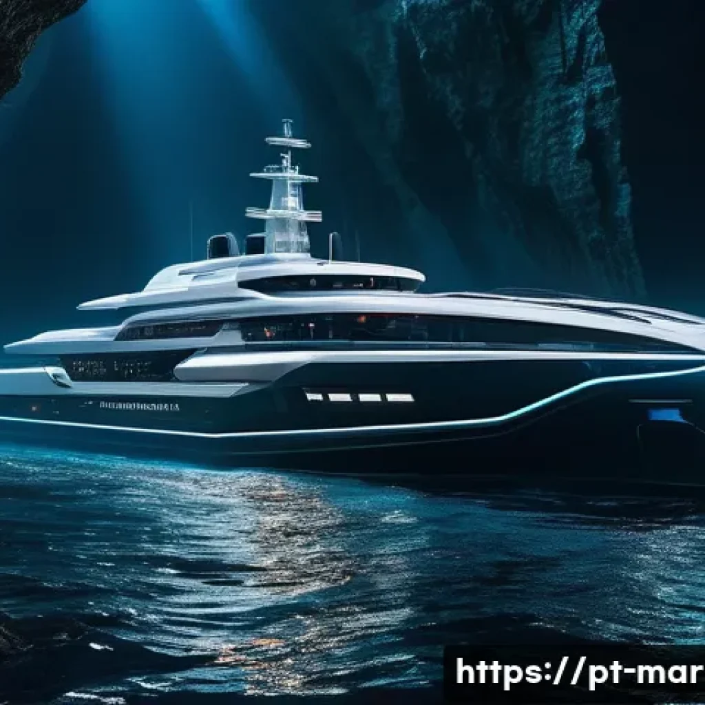 심해가스 자원의 채굴법 - A breathtaking wide shot of a futuristic deep-sea exploration vessel, sleek and advanced, navigating...