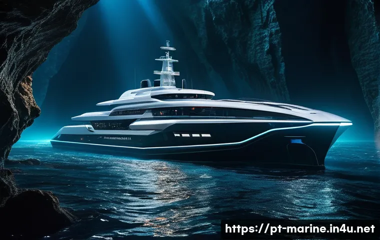 심해가스 자원의 채굴법 - A breathtaking wide shot of a futuristic deep-sea exploration vessel, sleek and advanced, navigating...