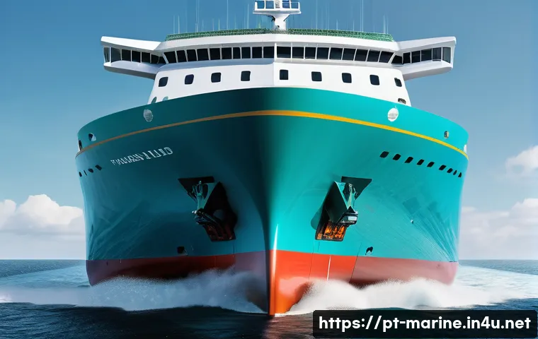 해양정책과 국제법 - **Prompt:** A state-of-the-art, large cargo vessel, sleek and modern in design, featuring visible el...