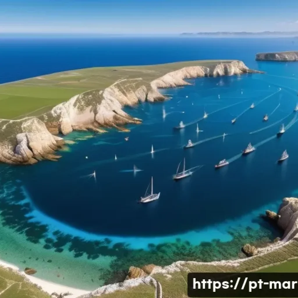 해양 자원 보존과 개발의 균형 - A detailed aerial view of a sustainable marine spatial planning map off the coast of Portugal, illus...