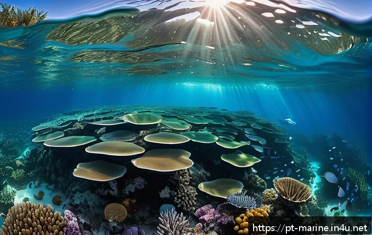 해양자원 개발과 해양 생태계 - A vibrant underwater scene showcasing a diverse coral reef ecosystem in the coastal waters of Brazil...