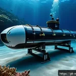 해양법과 대륙붕 자원 개발 - A detailed underwater scene showcasing an autonomous underwater vehicle (AUV) exploring the continen...