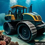 심해광물 개발 환경적 영향 - A detailed underwater scene showing the impact of deep-sea mining on the ocean floor habitat: heavy ...