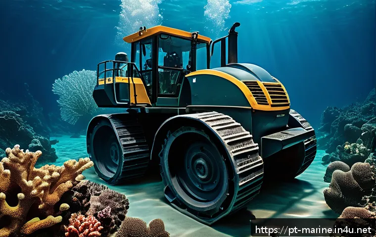 심해광물 개발 환경적 영향 - A detailed underwater scene showing the impact of deep-sea mining on the ocean floor habitat: heavy ...