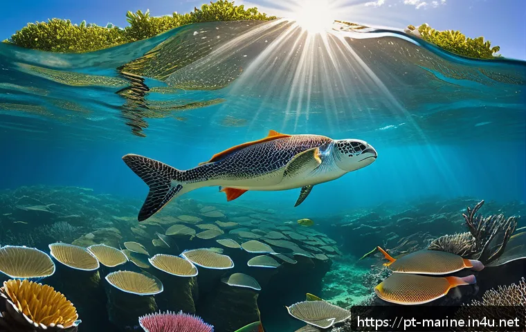 해양자원 개발을 위한 국가 정책 - A vibrant underwater scene showcasing the Abrolhos Marine National Park in Brazil, featuring colorfu...