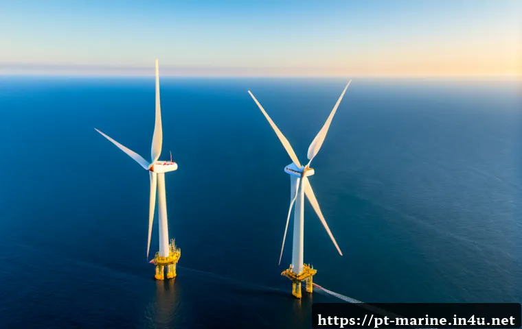 Home 17 해양풍력 발전 수출 시장 - Photorealistic aerial view of a large offshore wind farm in the Atlantic Ocean near the Portuguese c...